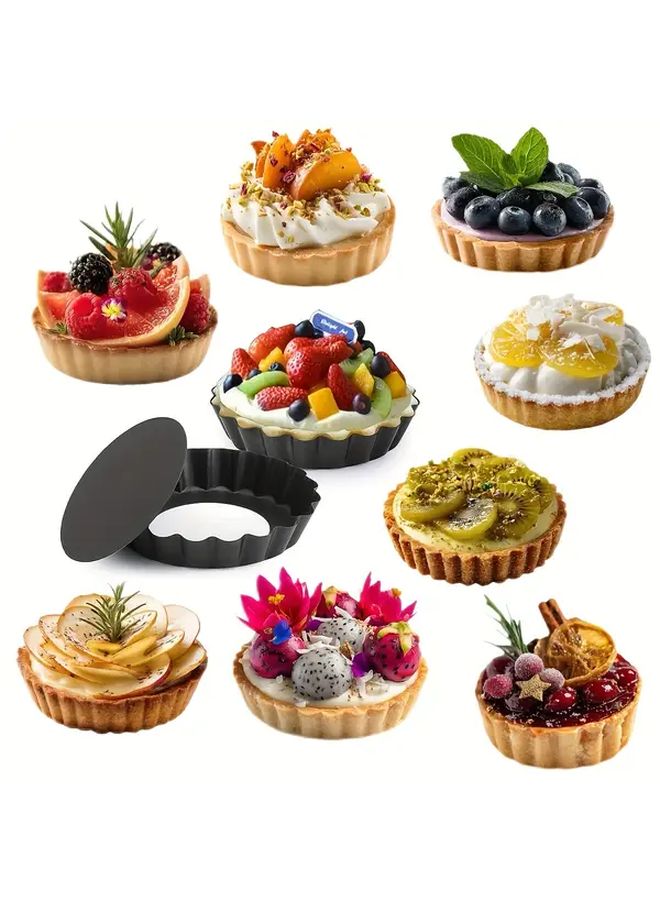 8Pcs Professional Mini Tart Pan Set Nonstick Removable Bottom Carbon Steel - Image 3